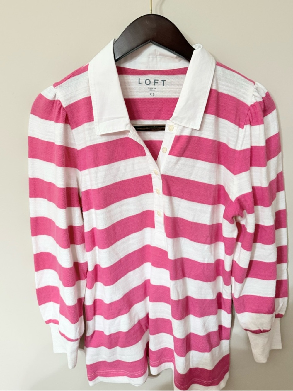 LOFT Striped Rugby Collared Long Sleeve Polo Top Preppy Sporty Academia